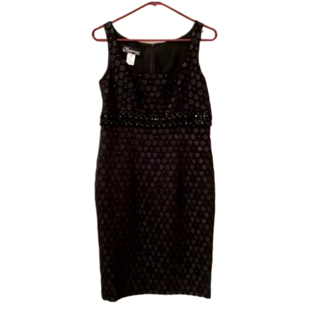 Vintage Frascara Black Embroidered Jewel Sleeveless Sheath Cocktail Midi Dress